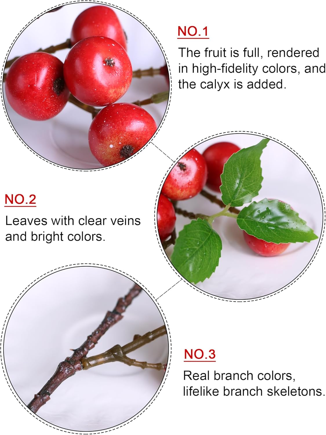 Like Natural 4Pcs 21.6 Inch Faux Berries Artificial Berry Branches Fruits Artificial Flowers for Christmas Home Decorations Living Room Table Vase Decor Office Gifts Indoor