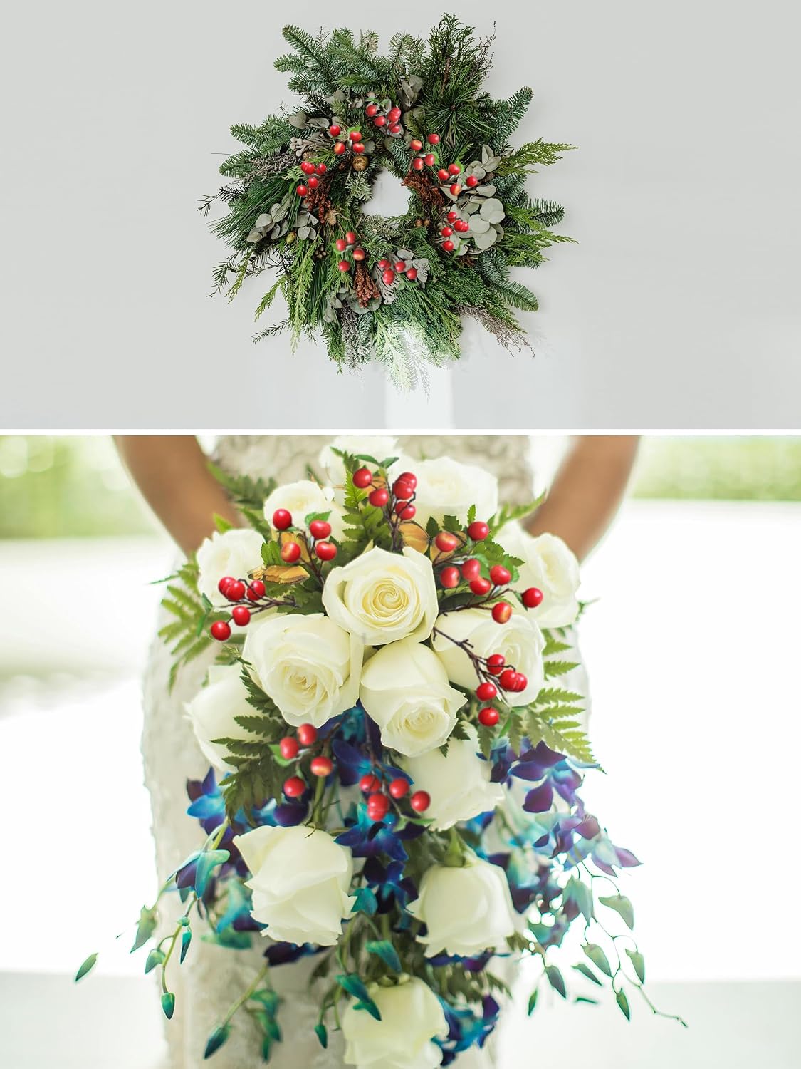 Like Natural 4Pcs 21.6 Inch Faux Berries Artificial Berry Branches Fruits Artificial Flowers for Christmas Home Decorations Living Room Table Vase Decor Office Gifts Indoor