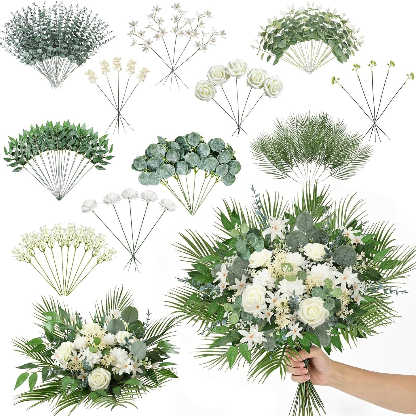 120 Pcs 5 Kinds Mixed Artificial Eucalyptus Stems Bulk Silver Dollar Eucalyptus Leaves Bundle Faux Plants Greenery for DIY Bouquets Floral Arrangement Wedding