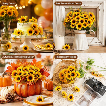 50pcs Artificial Sunflower Heads with Stems, 1.5 in Fake Sunflower