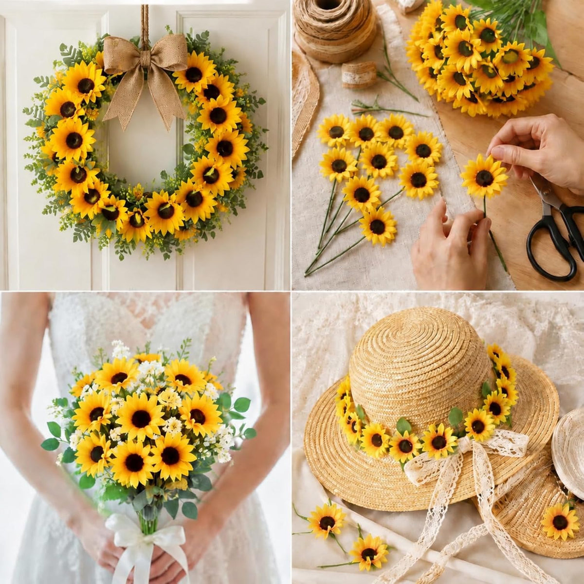 50pcs Artificial Sunflower Heads with Stems, 1.5 in Fake Sunflower