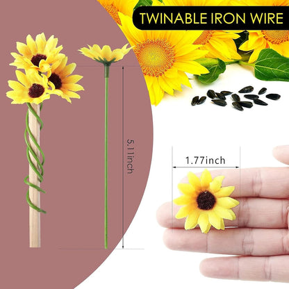 50pcs Artificial Sunflower Heads with Stems, 1.5 in Fake Sunflower