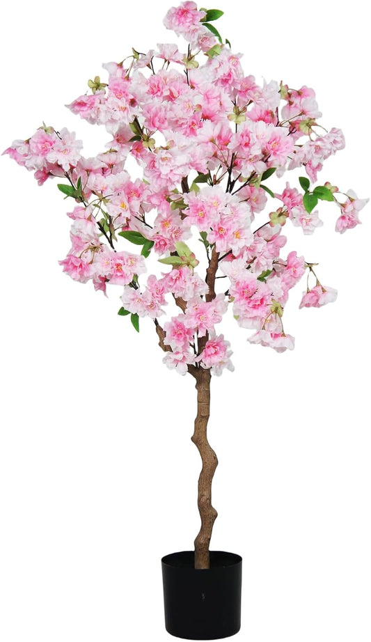 4FT Artificial Cherry Blossom Tree, Faux Sakura Tree in Pot, Realistic Fake Flower Tree for Indoor Home Decor, Artificial Floor Plant for Living Room, Bedroom, Entryway & Office