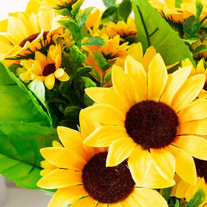 6 Pack Artificial Sunflowers with Stems for Indoor Outdoor 12 inch Fake Silk Sunflower with 13 Sunflower Heads and 27 Green Leaves Decor Home Wedding Party Office (6Pack)