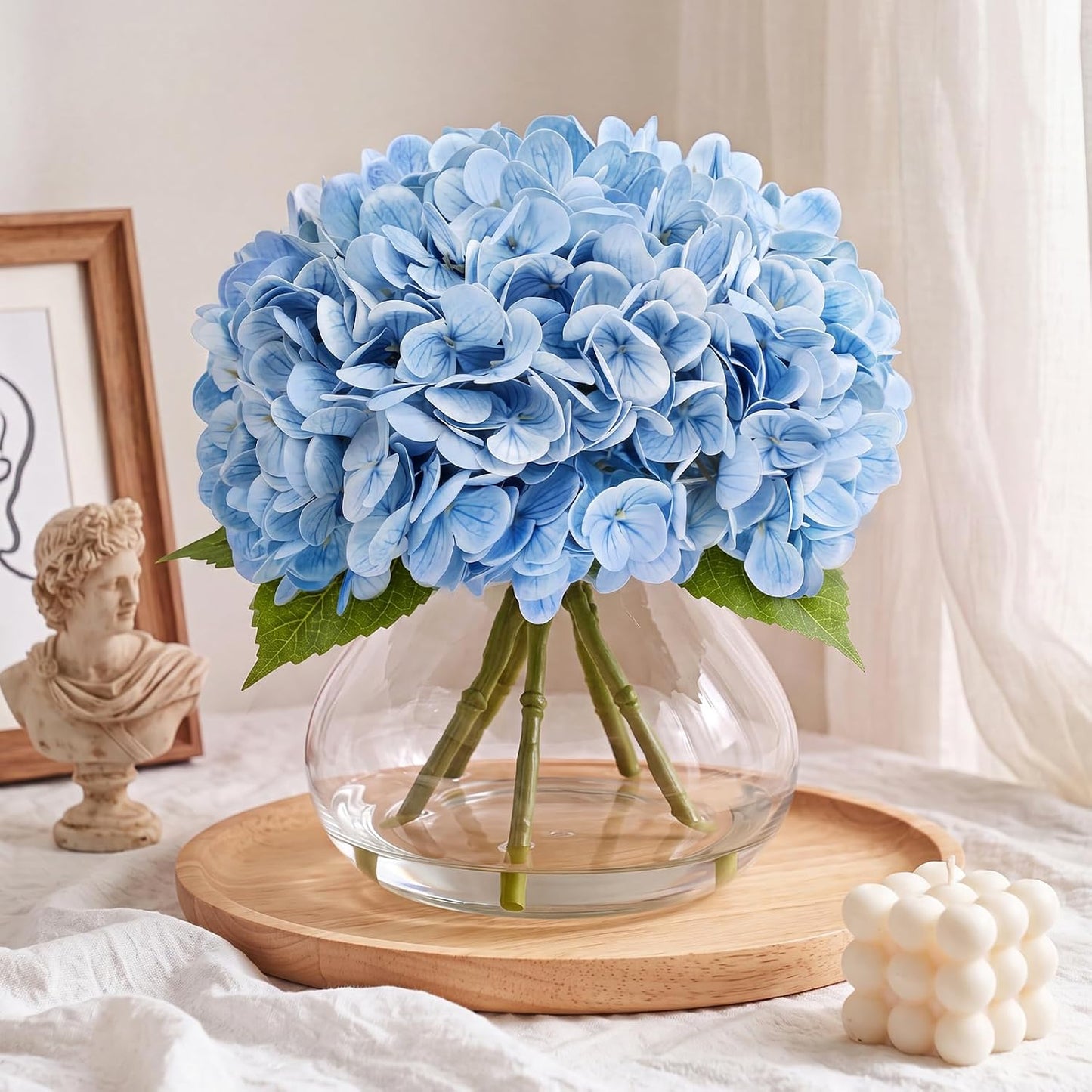 Hydrangea Artificial Flowers with Vase, Real Touch Latex, White | Lifelike Faux Water, Nearly Natural Leaves, Durable & Fade-Resistant, Home Office Table Centerpiece Decor