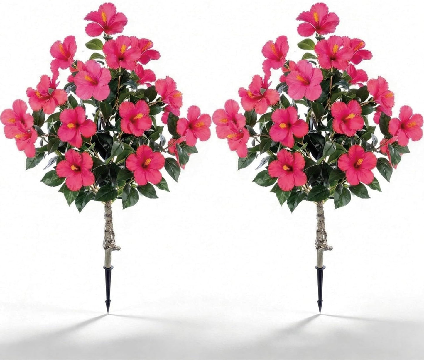 2 Pack 36" Artificial Hibiscus Tree Plants 3ft Faux Hibiscus Flowers with Spike UV Resistant Fake Floral Blooming Bush for Indoor Outdoor Front Door Porch Backyard Garden(Red)