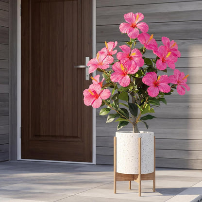 2 Pack 36" Artificial Hibiscus Tree Plants 3ft Faux Hibiscus Flowers with Spike UV Resistant Fake Floral Blooming Bush for Indoor Outdoor Front Door Porch Backyard Garden(Red)