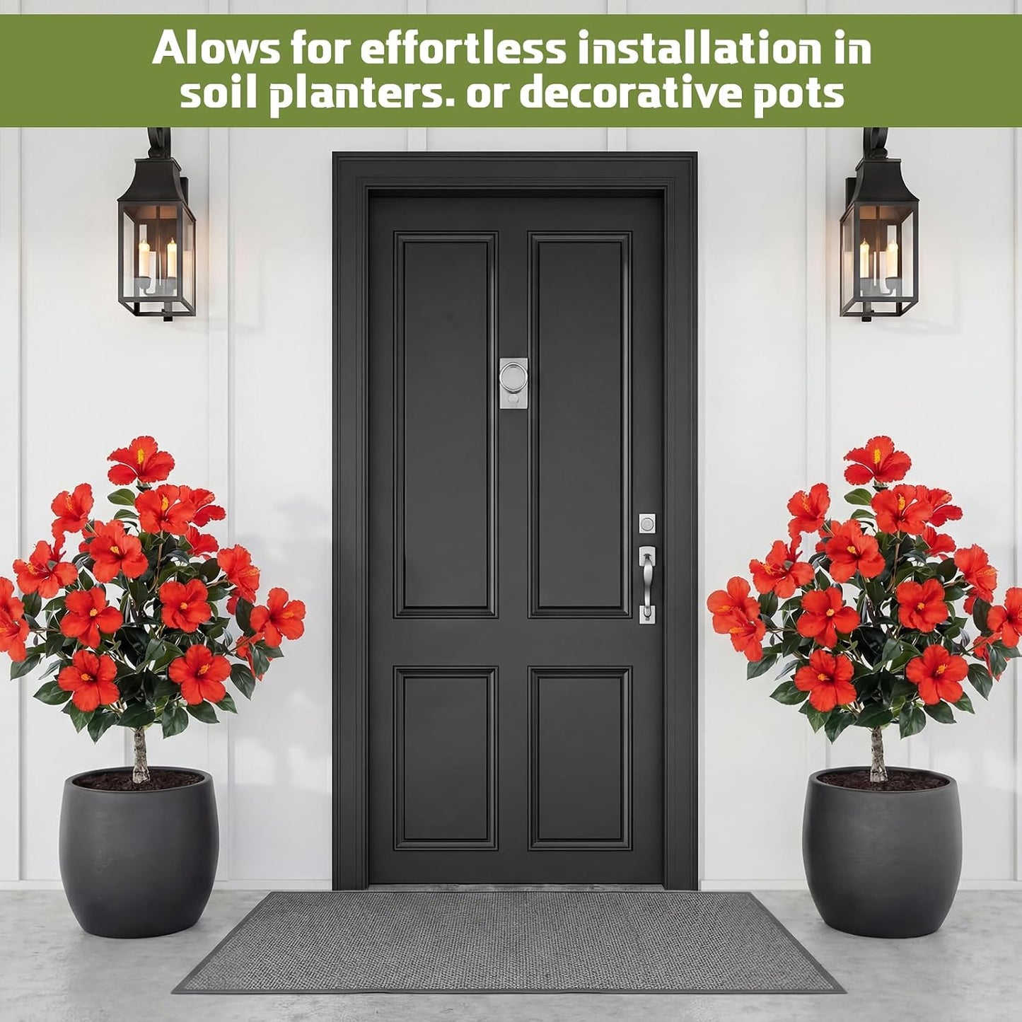 2 Pack 36" Artificial Hibiscus Tree Plants 3ft Faux Hibiscus Flowers with Spike UV Resistant Fake Floral Blooming Bush for Indoor Outdoor Front Door Porch Backyard Garden(Red)