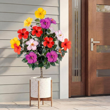 2 Pack 36" Artificial Hibiscus Tree Plants 3ft Faux Hibiscus Flowers with Spike UV Resistant Fake Floral Blooming Bush for Indoor Outdoor Front Door Porch Backyard Garden(Red)