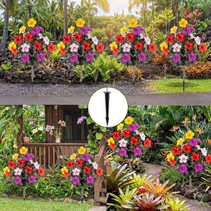 2 Pack 36" Artificial Hibiscus Tree Plants 3ft Faux Hibiscus Flowers with Spike UV Resistant Fake Floral Blooming Bush for Indoor Outdoor Front Door Porch Backyard Garden(Red)