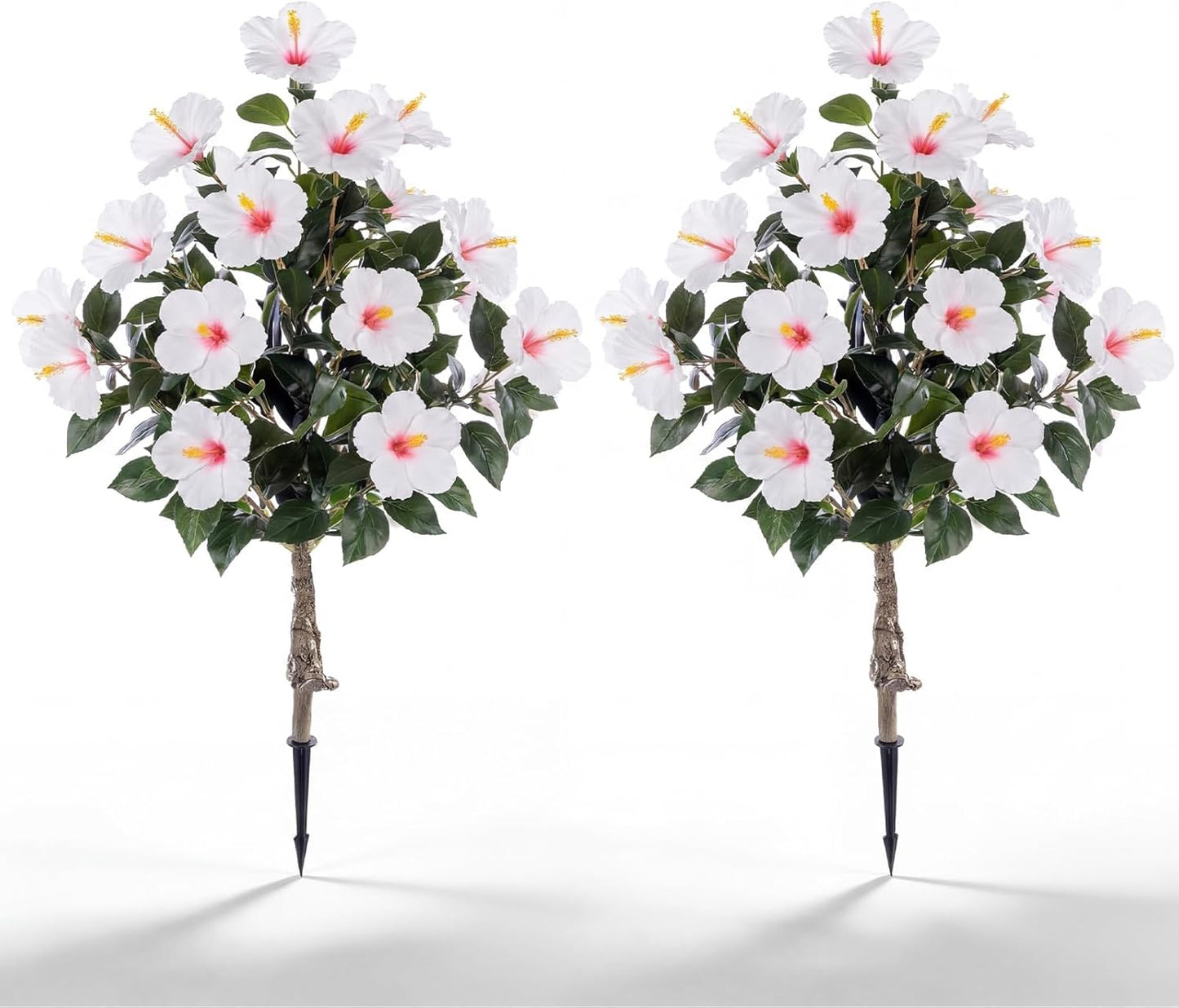 2 Pack 36" Artificial Hibiscus Tree Plants 3ft Faux Hibiscus Flowers with Spike UV Resistant Fake Floral Blooming Bush for Indoor Outdoor Front Door Porch Backyard Garden(Red)
