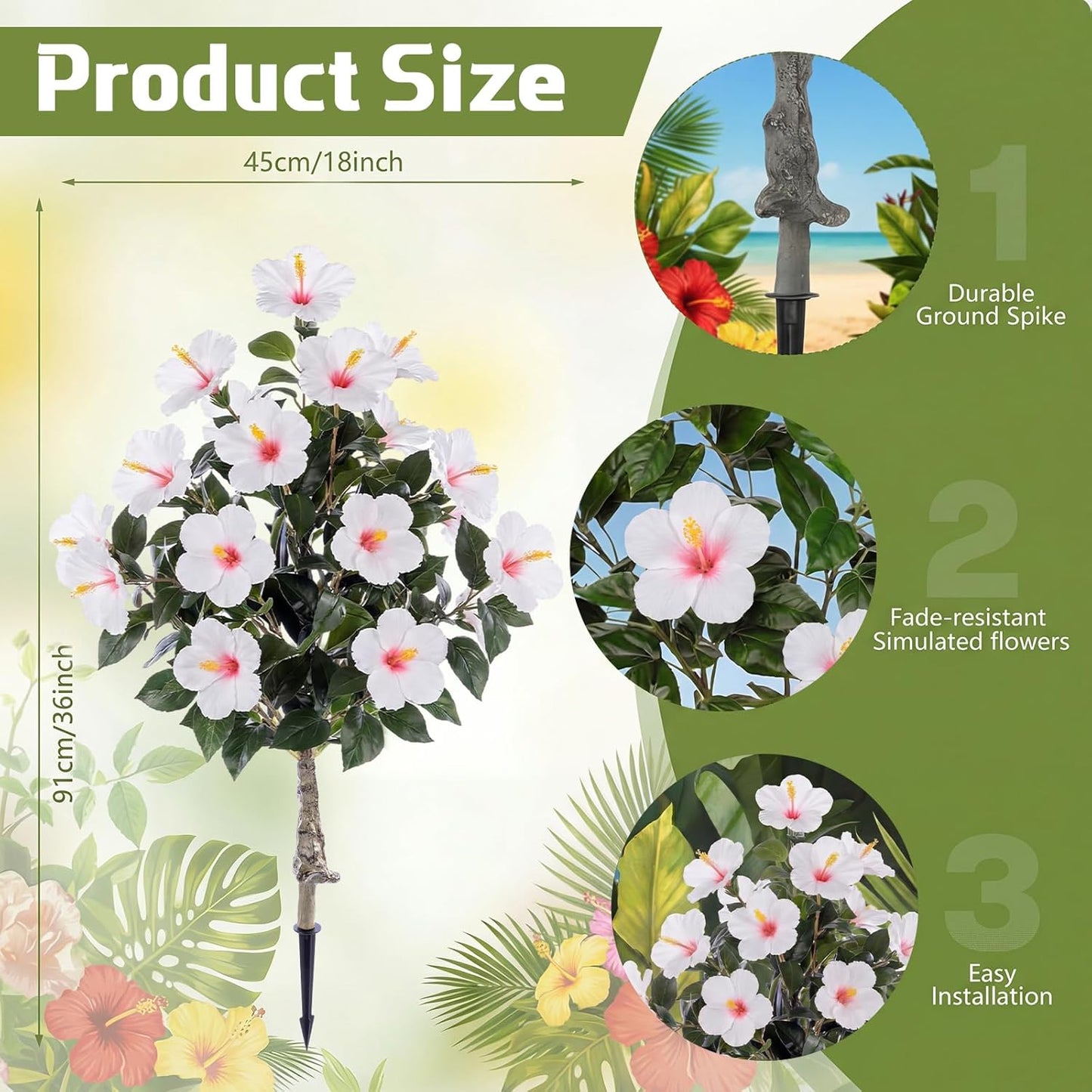 2 Pack 36" Artificial Hibiscus Tree Plants 3ft Faux Hibiscus Flowers with Spike UV Resistant Fake Floral Blooming Bush for Indoor Outdoor Front Door Porch Backyard Garden(Red)