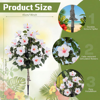 2 Pack 36" Artificial Hibiscus Tree Plants 3ft Faux Hibiscus Flowers with Spike UV Resistant Fake Floral Blooming Bush for Indoor Outdoor Front Door Porch Backyard Garden(Red)