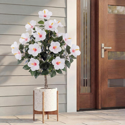 2 Pack 36" Artificial Hibiscus Tree Plants 3ft Faux Hibiscus Flowers with Spike UV Resistant Fake Floral Blooming Bush for Indoor Outdoor Front Door Porch Backyard Garden(Red)