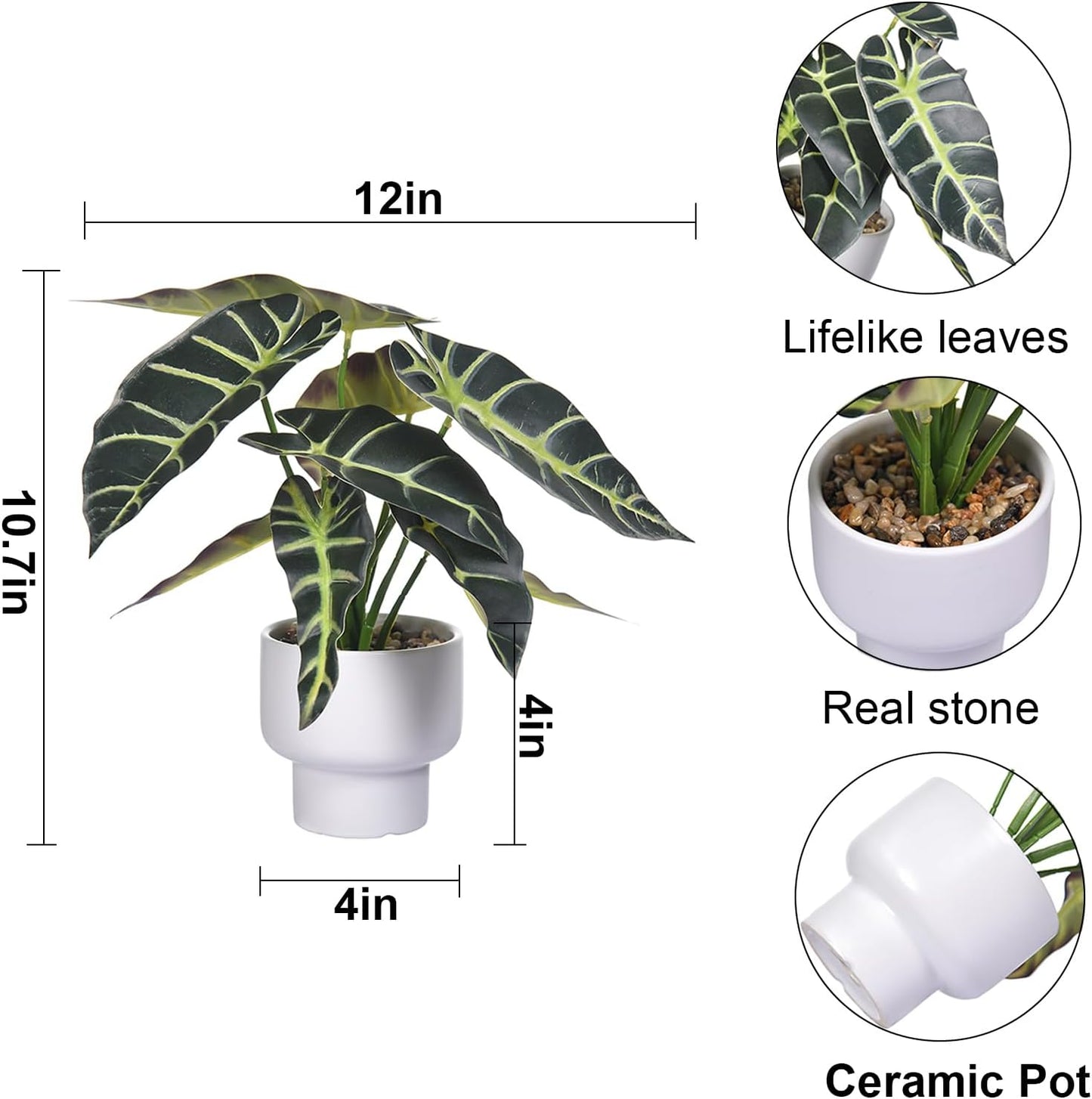 Artificial Plants in Ceramic Pot Fake Potted Plant Faux Alocasia Begonia Calathea Plants for Home Office Bathroom Table Décor