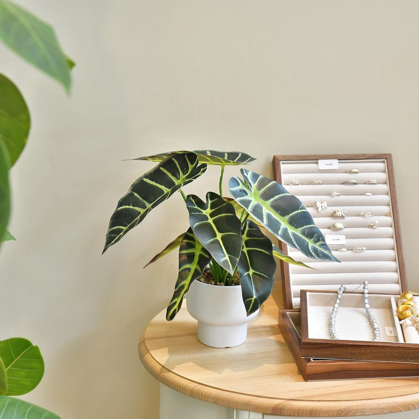Artificial Plants in Ceramic Pot Fake Potted Plant Faux Alocasia Begonia Calathea Plants for Home Office Bathroom Table Décor