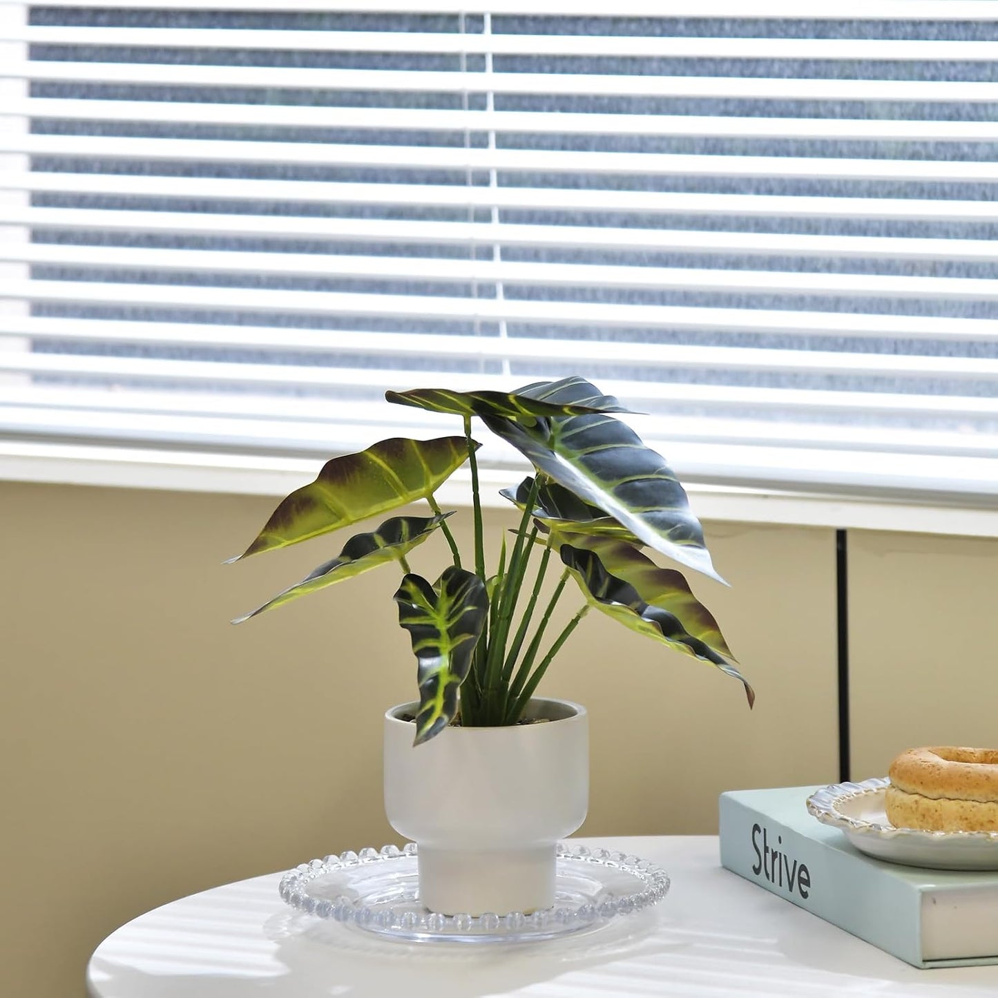 Artificial Plants in Ceramic Pot Fake Potted Plant Faux Alocasia Begonia Calathea Plants for Home Office Bathroom Table Décor