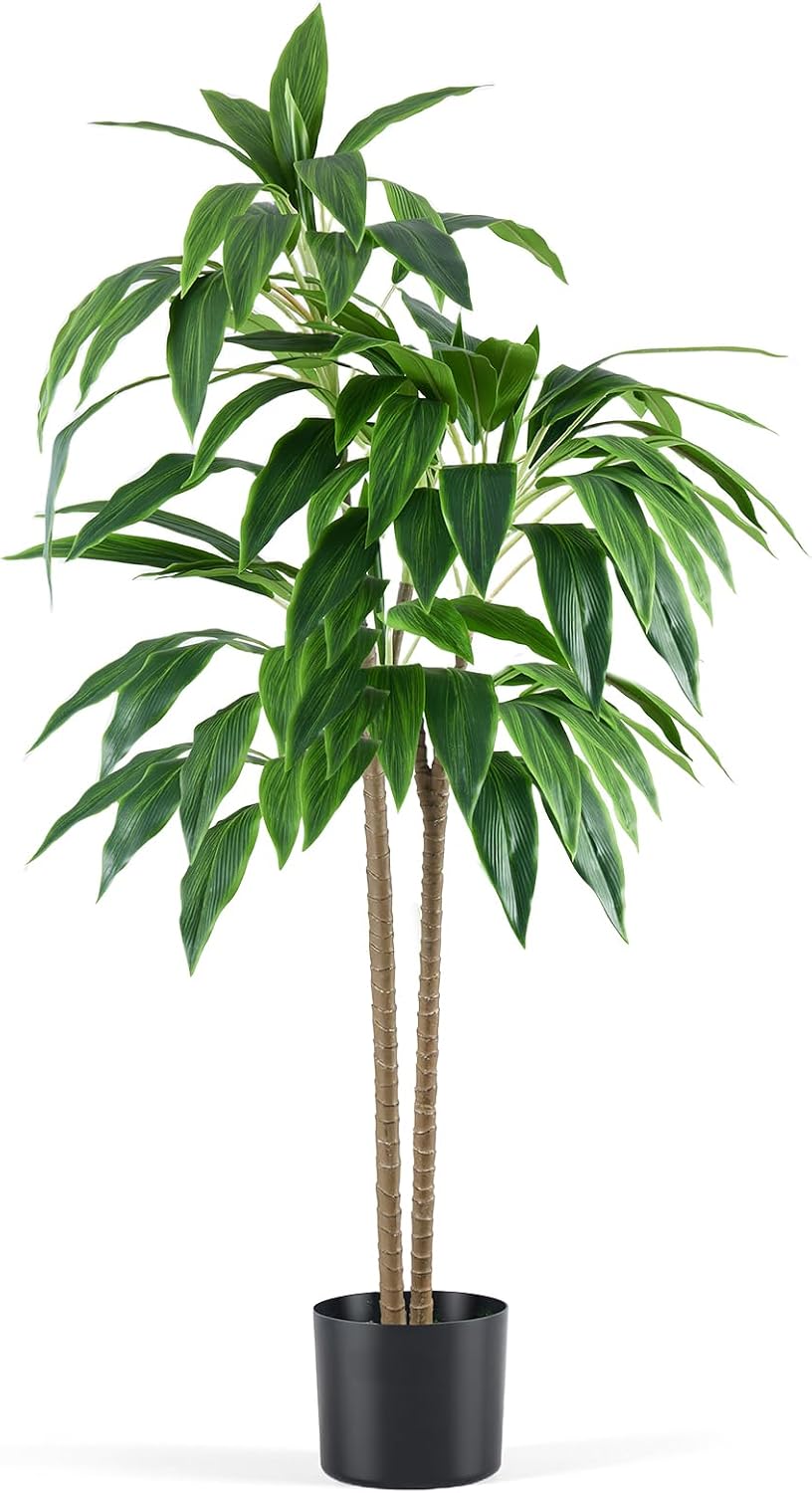 DUMOS 51in Artificial Dracaena Tree, Realistic Faux Indoor Floor Plant with Lifelike Leaves and Black Planter Pot, Adjustable Branches for Living Room, Bedroom and Office Decor