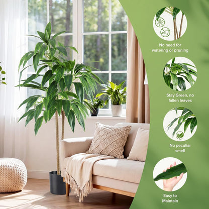 DUMOS 51in Artificial Dracaena Tree, Realistic Faux Indoor Floor Plant with Lifelike Leaves and Black Planter Pot, Adjustable Branches for Living Room, Bedroom and Office Decor
