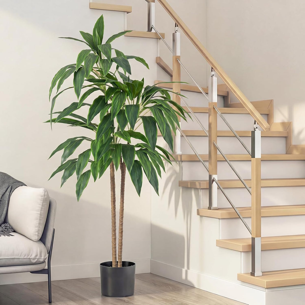 DUMOS 51in Artificial Dracaena Tree, Realistic Faux Indoor Floor Plant with Lifelike Leaves and Black Planter Pot, Adjustable Branches for Living Room, Bedroom and Office Decor