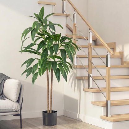 DUMOS 51in Artificial Dracaena Tree, Realistic Faux Indoor Floor Plant with Lifelike Leaves and Black Planter Pot, Adjustable Branches for Living Room, Bedroom and Office Decor