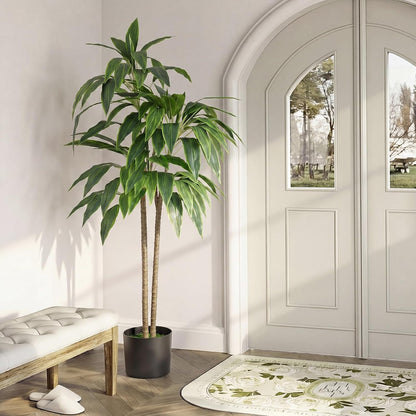 DUMOS 51in Artificial Dracaena Tree, Realistic Faux Indoor Floor Plant with Lifelike Leaves and Black Planter Pot, Adjustable Branches for Living Room, Bedroom and Office Decor