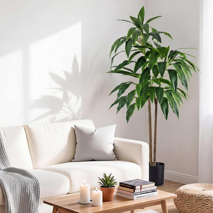 DUMOS 51in Artificial Dracaena Tree, Realistic Faux Indoor Floor Plant with Lifelike Leaves and Black Planter Pot, Adjustable Branches for Living Room, Bedroom and Office Decor