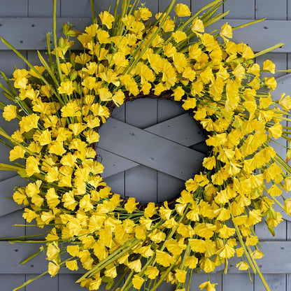 Artificial Spring Wreaths for Front Door 24 inch Spring Wreath Yellow Summer Wreath with Yellow Flowers Berries for Porch Farmhouse Wall Indoor Home Decoration