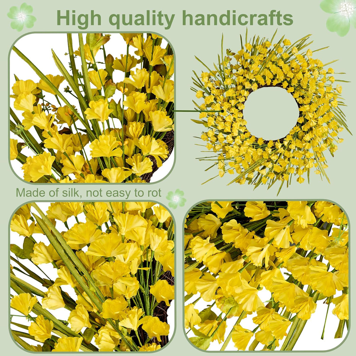 Artificial Spring Wreaths for Front Door 24 inch Spring Wreath Yellow Summer Wreath with Yellow Flowers Berries for Porch Farmhouse Wall Indoor Home Decoration