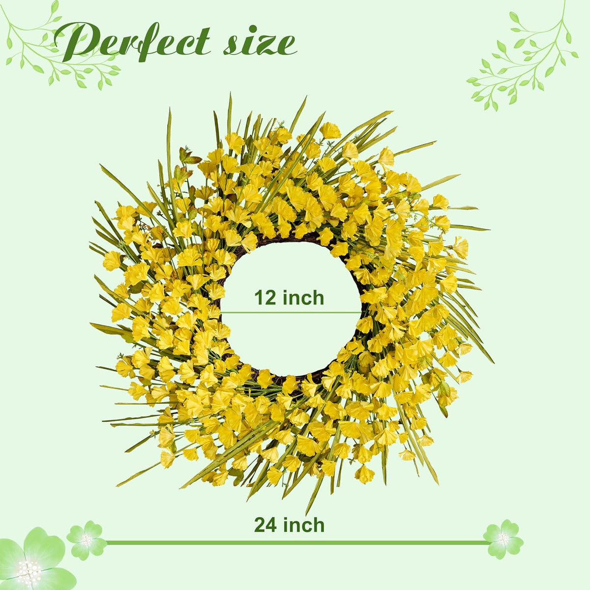 Artificial Spring Wreaths for Front Door 24 inch Spring Wreath Yellow Summer Wreath with Yellow Flowers Berries for Porch Farmhouse Wall Indoor Home Decoration