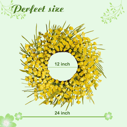 Artificial Spring Wreaths for Front Door 24 inch Spring Wreath Yellow Summer Wreath with Yellow Flowers Berries for Porch Farmhouse Wall Indoor Home Decoration