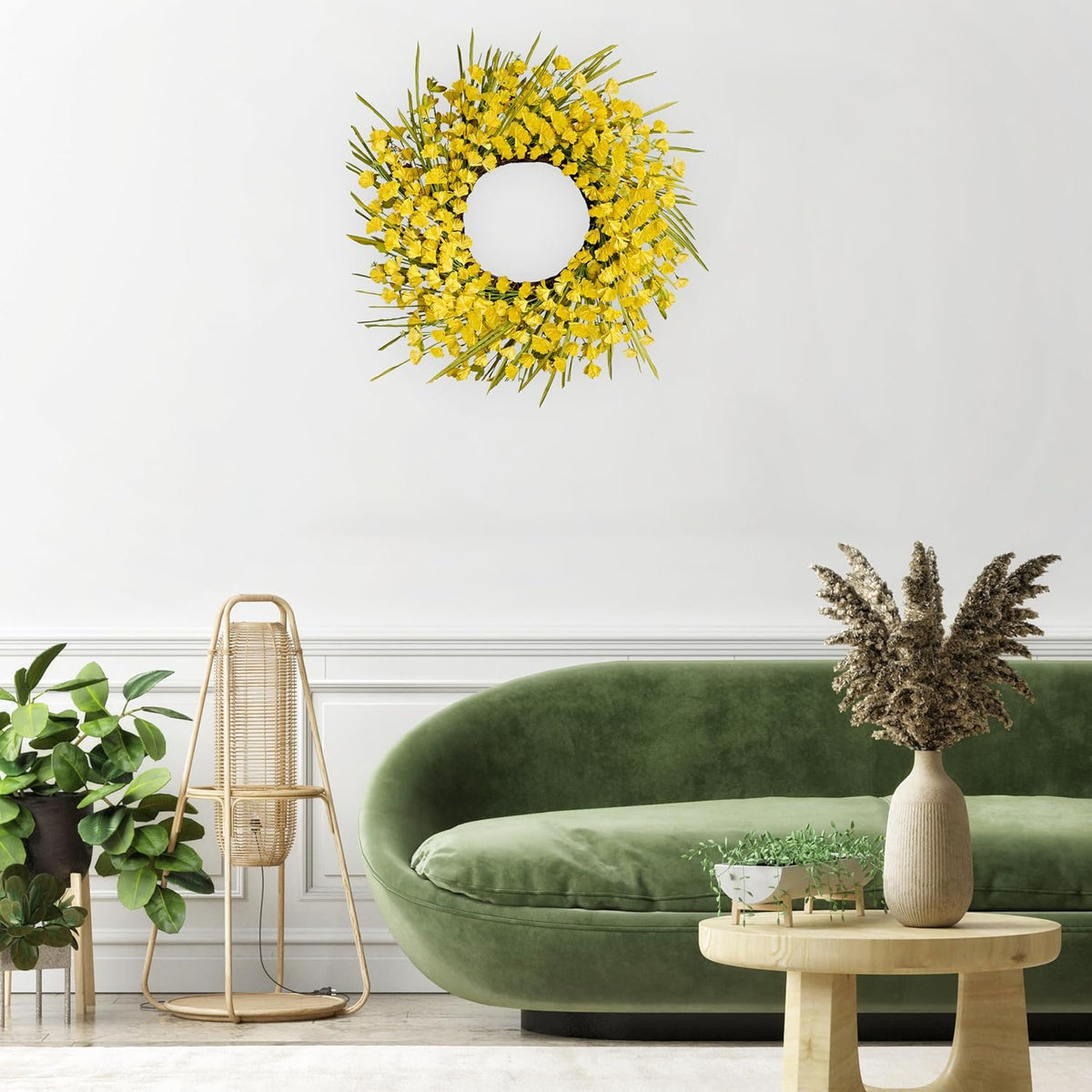 Artificial Spring Wreaths for Front Door 24 inch Spring Wreath Yellow Summer Wreath with Yellow Flowers Berries for Porch Farmhouse Wall Indoor Home Decoration