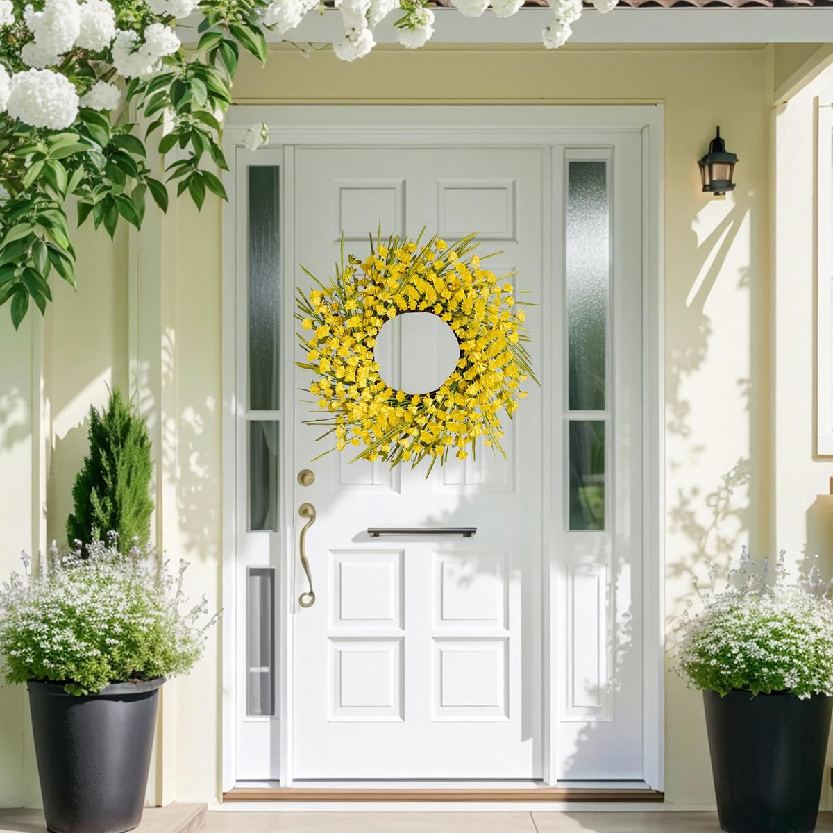 Artificial Spring Wreaths for Front Door 24 inch Spring Wreath Yellow Summer Wreath with Yellow Flowers Berries for Porch Farmhouse Wall Indoor Home Decoration