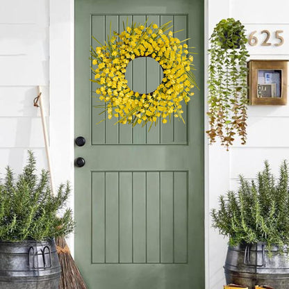 Artificial Spring Wreaths for Front Door 24 inch Spring Wreath Yellow Summer Wreath with Yellow Flowers Berries for Porch Farmhouse Wall Indoor Home Decoration