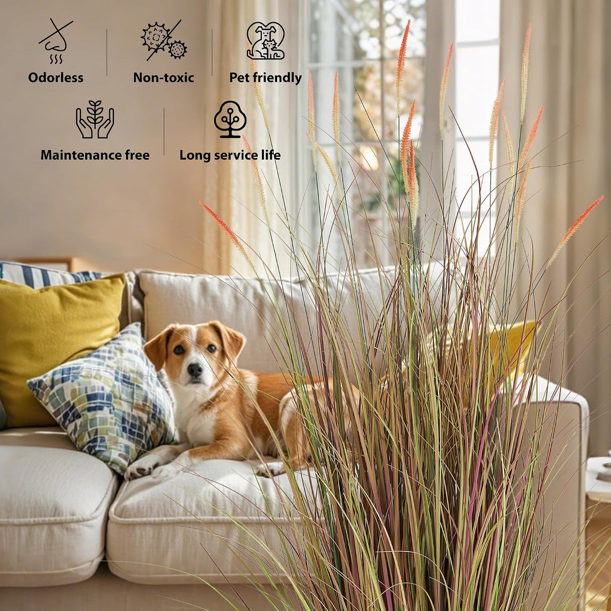 4ft 2-Pack Artificial Cattail Reed Grass, 47.2’’ Fake Indoor Outdoor Plants