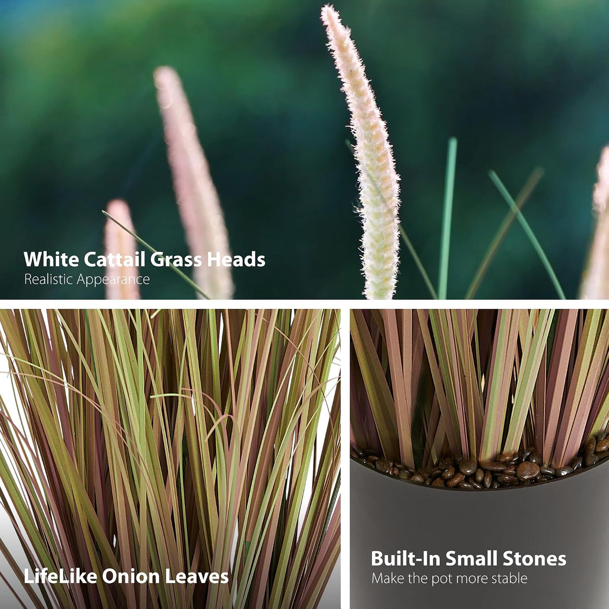 4ft 2-Pack Artificial Cattail Reed Grass, 47.2’’ Fake Indoor Outdoor Plants
