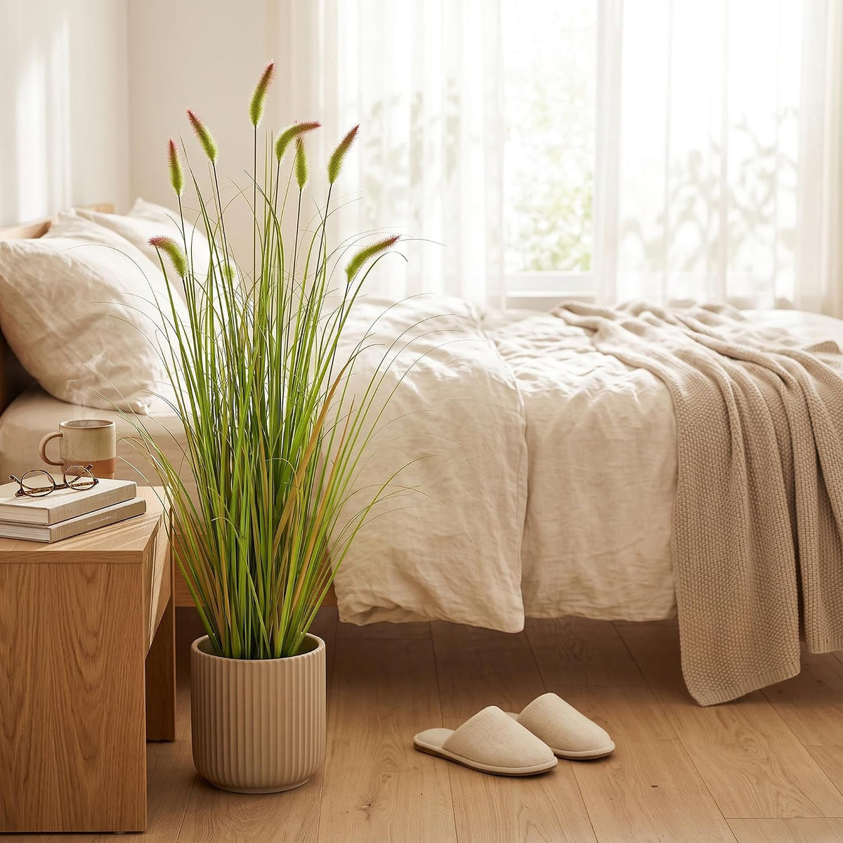 4ft 2-Pack Artificial Cattail Reed Grass, 47.2’’ Fake Indoor Outdoor Plants