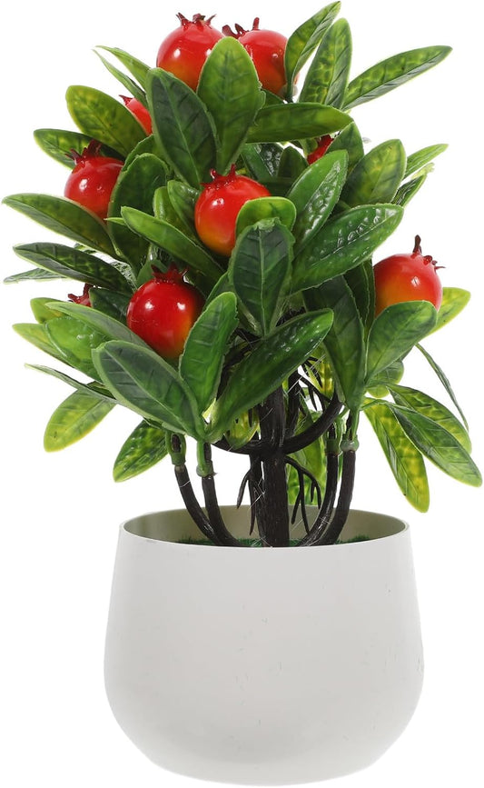 Mini Artificial Pomegranate Tree with Stylish Pot for Desk