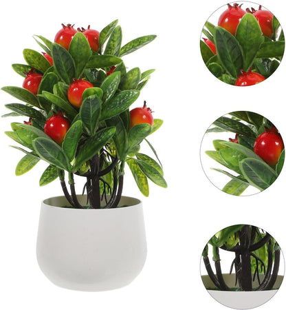 Mini Artificial Pomegranate Tree with Stylish Pot for Desk