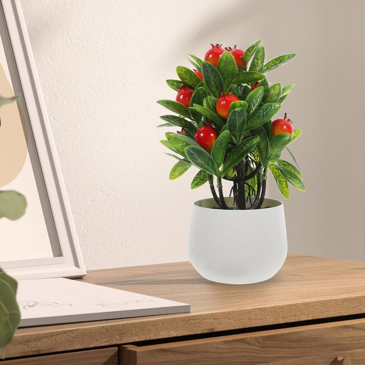 Mini Artificial Pomegranate Tree with Stylish Pot for Desk