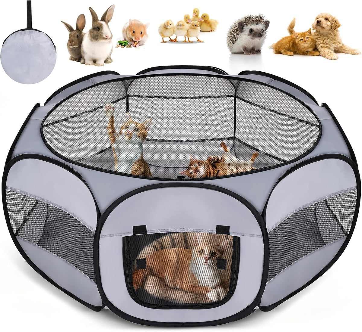 Soft Breathable Small Animal Playpen with Zipper Cover - Portable Rabbit/Bunny Pen & Chick Brooder Box, Lightweight Enclosure for Puppy/Kitten/Guinea Pig/Hamster/Chinchillas (Indoor & Outdoor Use)