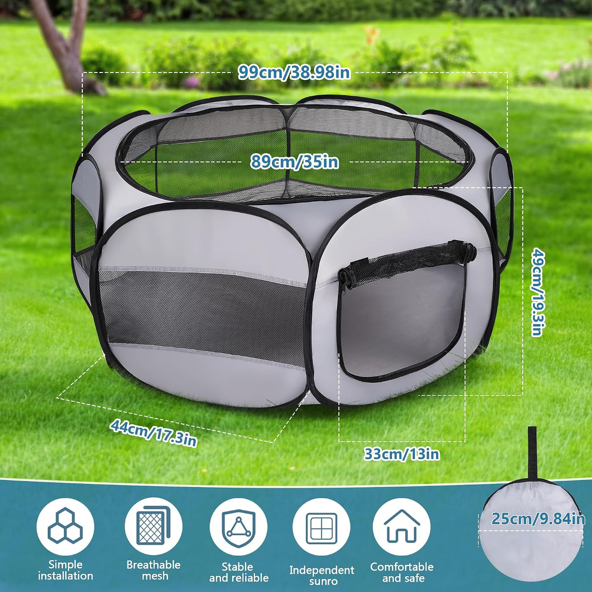 Soft Breathable Small Animal Playpen with Zipper Cover - Portable Rabbit/Bunny Pen & Chick Brooder Box, Lightweight Enclosure for Puppy/Kitten/Guinea Pig/Hamster/Chinchillas (Indoor & Outdoor Use)