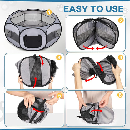 Soft Breathable Small Animal Playpen with Zipper Cover - Portable Rabbit/Bunny Pen & Chick Brooder Box, Lightweight Enclosure for Puppy/Kitten/Guinea Pig/Hamster/Chinchillas (Indoor & Outdoor Use)