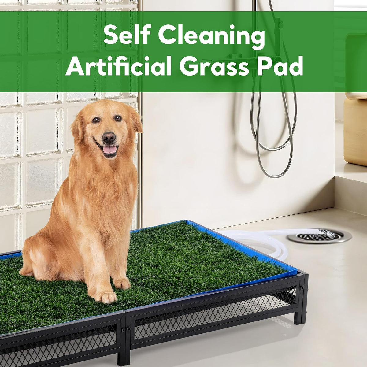 Grass Potty for Dogs with Drain, Artificial Grass Pet Litter Box Tray for Medium & Larhe Dog, Puppy Porch Toilet for Patio, Indoor & Outdoor Use(47" L x 23" W x 6" H)
