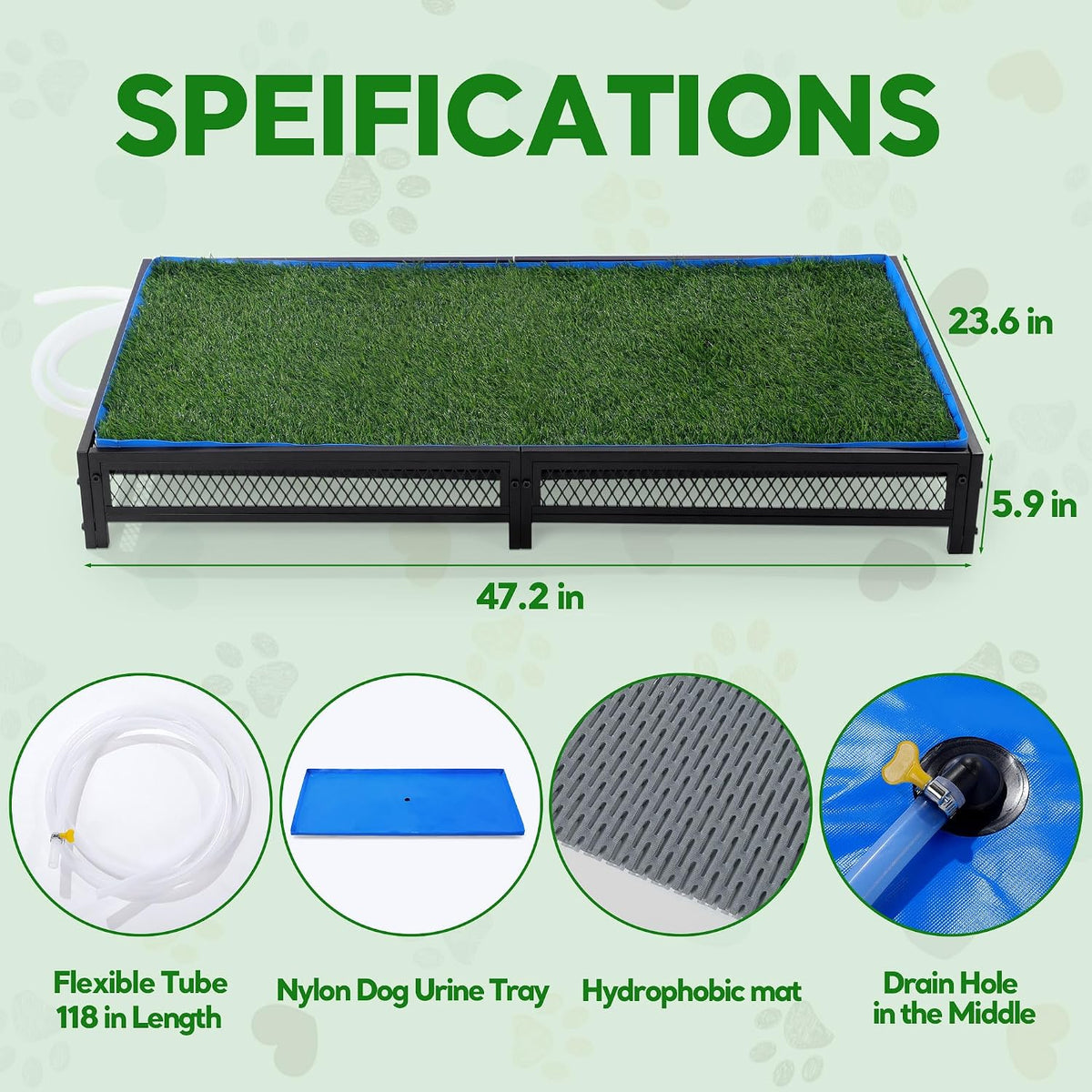 Grass Potty for Dogs with Drain, Artificial Grass Pet Litter Box Tray for Medium & Larhe Dog, Puppy Porch Toilet for Patio, Indoor & Outdoor Use(47" L x 23" W x 6" H)
