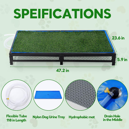 Grass Potty for Dogs with Drain, Artificial Grass Pet Litter Box Tray for Medium & Larhe Dog, Puppy Porch Toilet for Patio, Indoor & Outdoor Use(47" L x 23" W x 6" H)