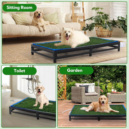 Grass Potty for Dogs with Drain, Artificial Grass Pet Litter Box Tray for Medium & Larhe Dog, Puppy Porch Toilet for Patio, Indoor & Outdoor Use(47" L x 23" W x 6" H)