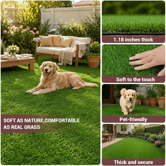 Artificial Grass 2.6x3.3 Ft, Fake Grass Turf with Non-Slip TPR Rubber Backing, Indoor Outdoor Grass Mat for Balcony, Patio, Pets, Portable Low Maintenance Lawn Carpet