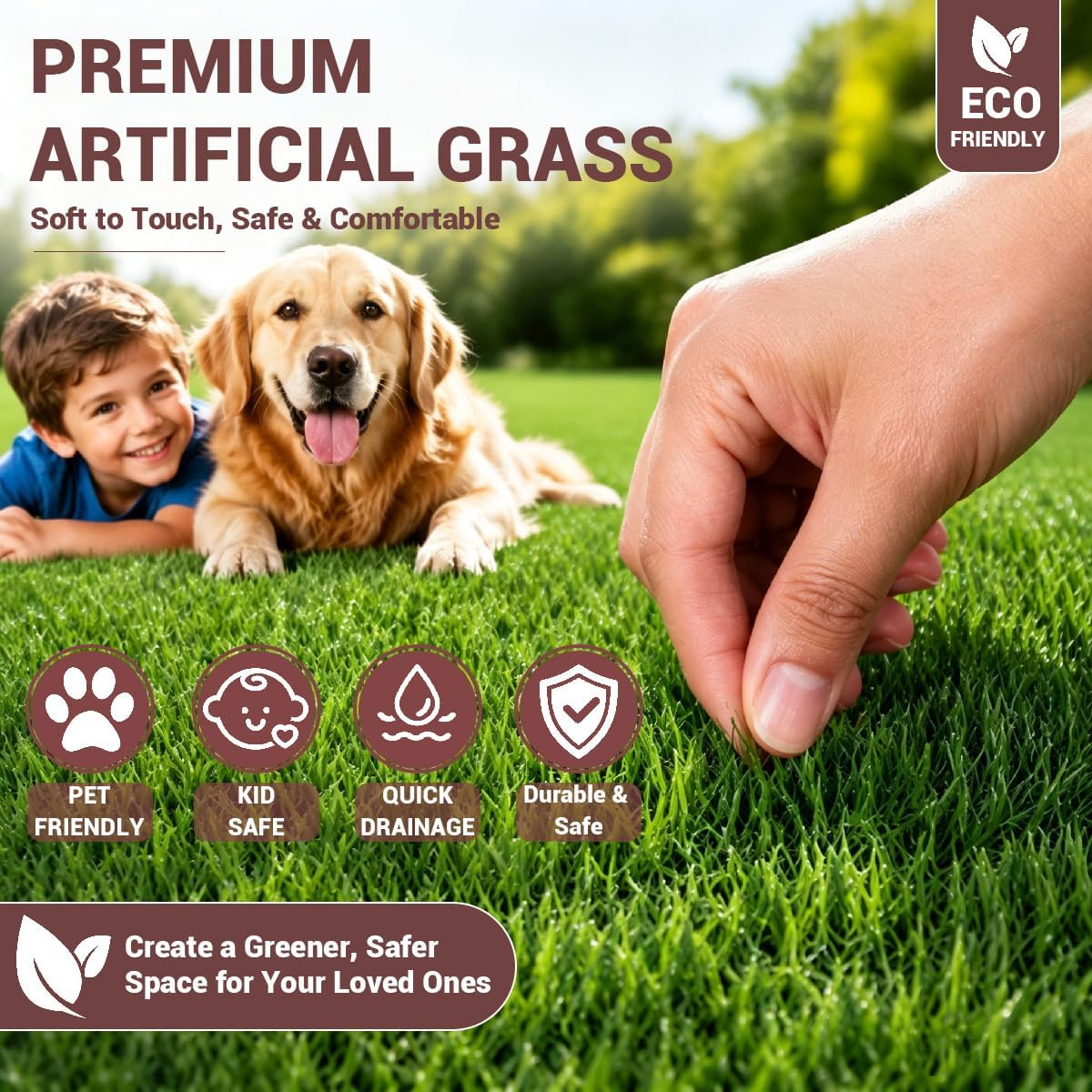 Artificial Grass 2.6x3.3 Ft, Fake Grass Turf with Non-Slip TPR Rubber Backing, Indoor Outdoor Grass Mat for Balcony, Patio, Pets, Portable Low Maintenance Lawn Carpet