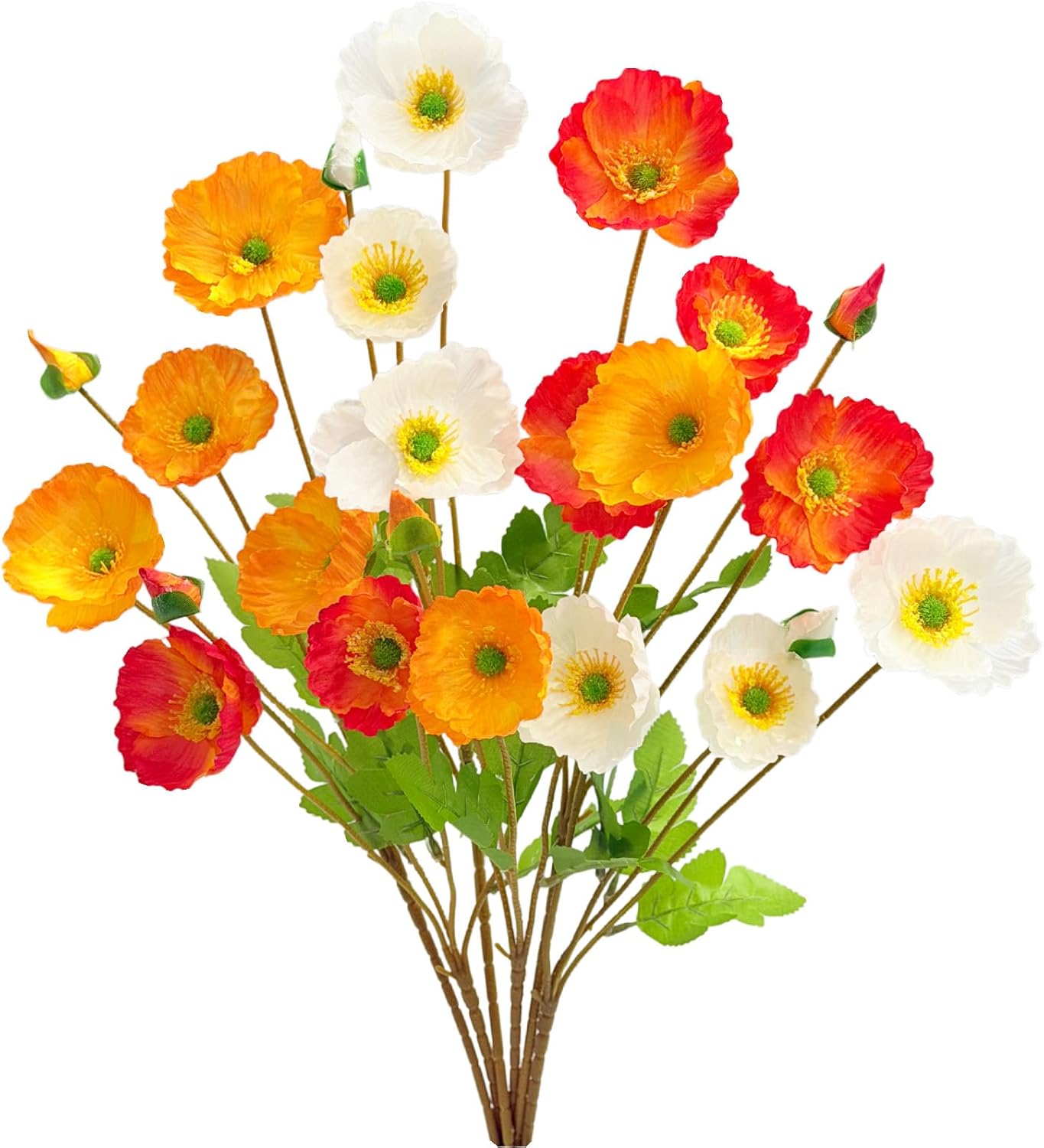 Artificial Poppy Flowers 6 Stems Poppy Silk Bouquet Real Touch Faux Poppy Spring Flowers for Wedding Home Kitchen Party Decoration Table Centerpiece Arrangement